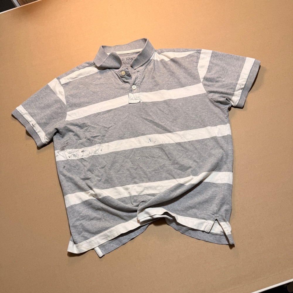 Old Navy Polo Shirt Large Gray Fair Striped Short Sleeve Cotton Blend